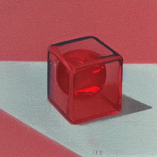 Prompt: chrome spheres on a red cube, embossing