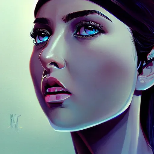 Image similar to greek ameera al taweel , blue eyes, black hair, beautiful face, white viel, Hyper-realistic, Highly Detailed, HD, by Brom, by beeple, studio ghibli, wallpaper, highly detailed, trending on artstation