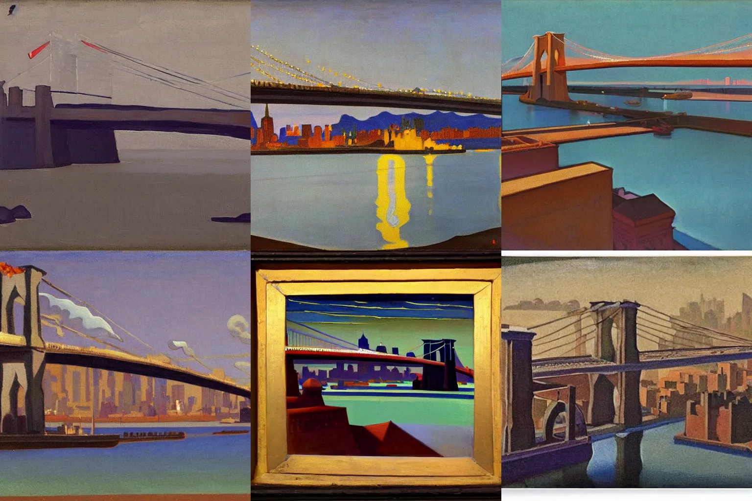 Prompt: painting of the brooklyn bridge by Nicholas Roerich