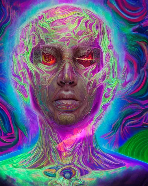Prompt: portrait ultra dimensional predator entity, accidentally tripping on dmt and acid, psychedelic experience, overwhelming psychosis of self realization and burning awakening, ultra high definition, unreal engine 5, hyperrealism, masterpiece composition, by casey weldon, barclay shaw 8 k photorealistic