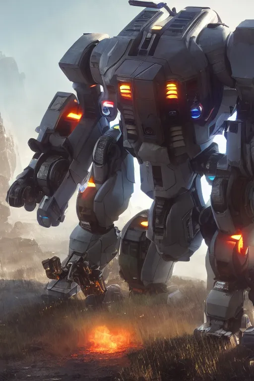 Image similar to mechwarrior 5 : mercenaries mech megaman transformer robot boss tank engine game octane render, 4 k, hd 2 0 2 2 3 d cgi rtx hdr style chrome reflexion glow fanart, global illumination ray tracing hdr fanart arstation by ian pesty pixar and disney unreal zbrush central hardmesh