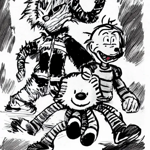 Image similar to calvin and hobbes, drawn by jim lee,