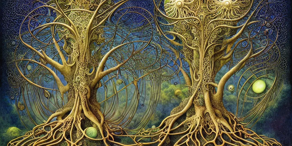 Image similar to tree of life by roger dean and andrew ferez, art forms of nature by ernst haeckel, divine chaos engine, symbolist, visionary, art nouveau, botanical fractal structures, organic, detailed, realistic, surreality