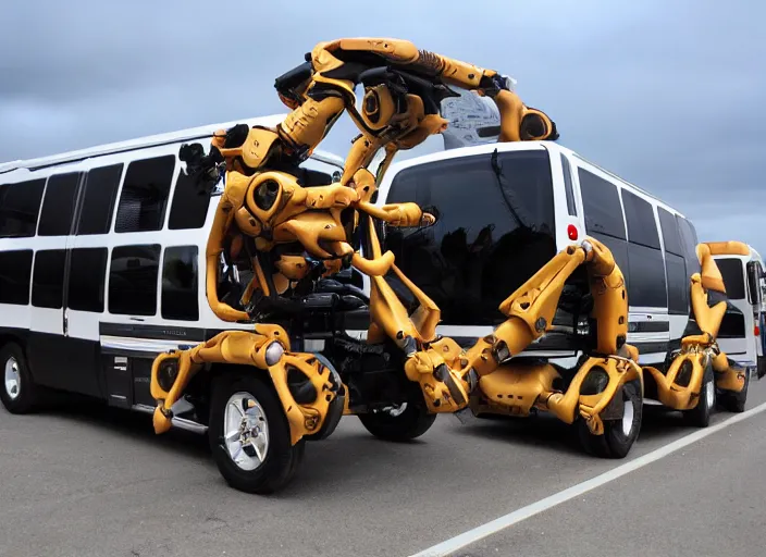 Prompt: large legged vehicle for road travel, large quadruped robot for public transportation
