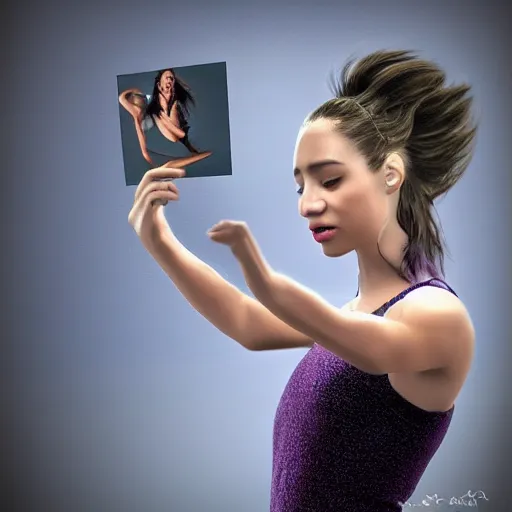 Image similar to Estefania dancing with a pic, realistic, 8k, dream,