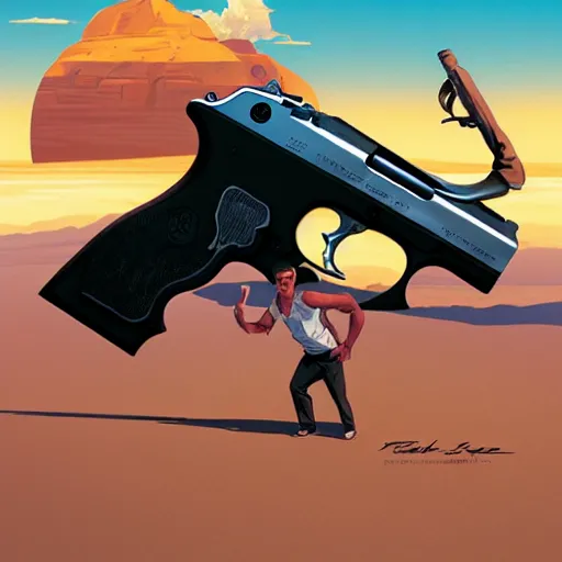 Image similar to smith & wesson revolver in the desert, smooth face, centered median photoshop filter cutout vector behance hd by artgerm, jesper ejsing, by rhads, makoto shinkai and lois van baarle, ilya kuvshinov, rossdraws, illustration, art by ilya kuvshinov and gustav klimt