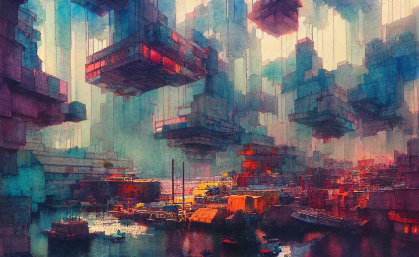 Image similar to the amazing floating brutalist city, fantasy. intricate, amazing composition, colorful watercolor, by ruan jia, by maxfield parrish, by marc simonetti, by hikari shimoda, by robert hubert, by zhang kechun, illustration, gloomy