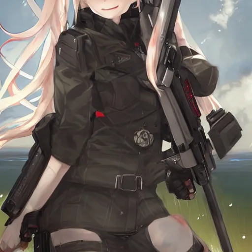 Image similar to M4 Sopmod ii girls frontline, ilustration by Krenz Cushart