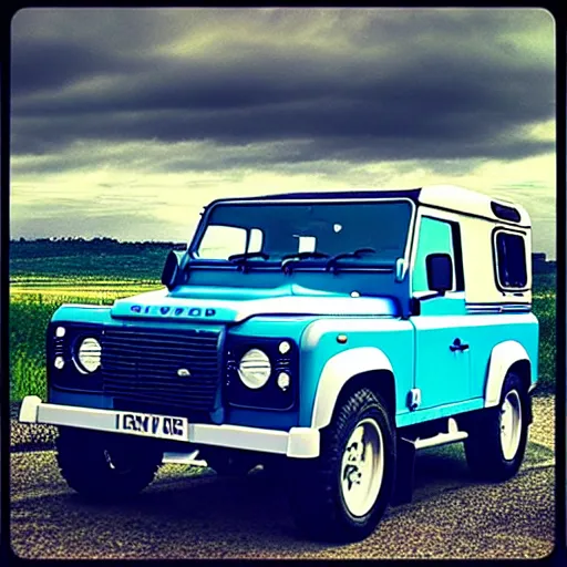 Image similar to “Blue Land Rover Defender. In the style of GTA 5.”