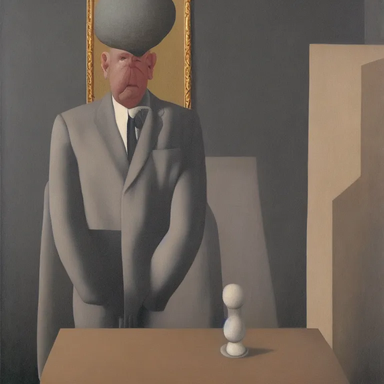 Prompt: portrait of a death, by rene magritte, detailed painting, distance, middle centered, hd, hq, high resolution, high detail, 4 k, 8 k