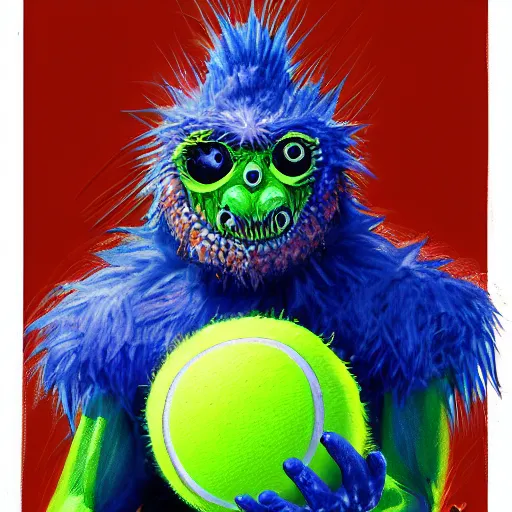 Image similar to a tennis ball monster, digital art, fantasy, magic, trending on artstation, ultra detailed, professional illustration by Basil Gogos