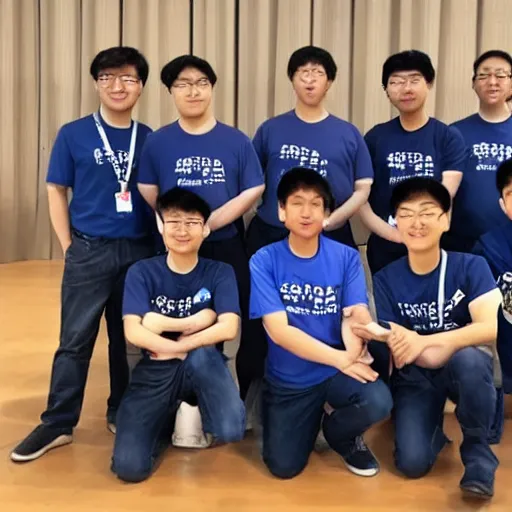 Prompt: technicbots asian ftc team with navy blue shirts