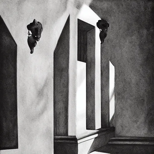 Image similar to filmic noisy bipedal paris web balinese cat zinc pilaster pediment, by kati horna and juan gimenez and edward hopper, art on instagram, charcoal drawing, polaroid photo