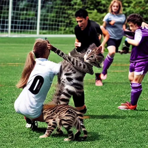 Image similar to kittens attack players during soccer game