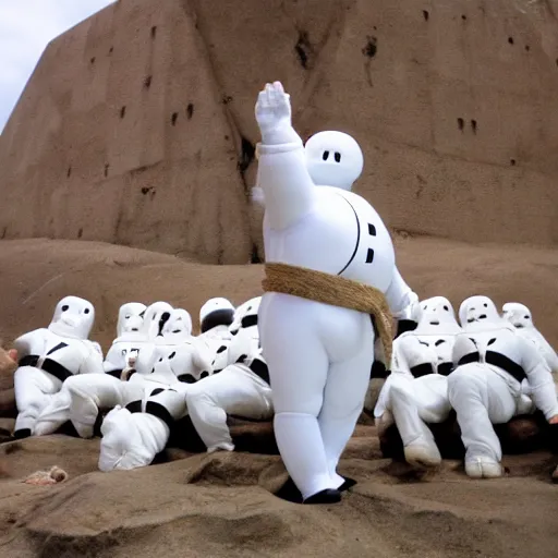 Prompt: stay puft marshmallow man during the biblical photo by dante