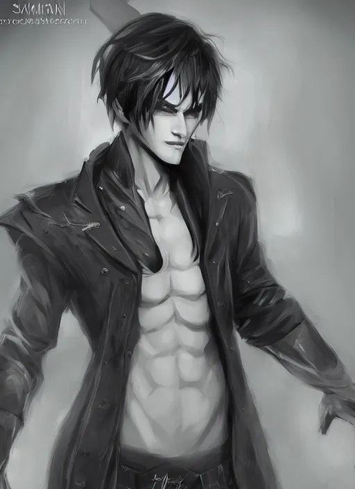 Prompt: detailed beautiful cool male character art depicting a vampire monster, concept art, depth of field, on amino, by sakimichan patreon, wlop, weibo, bcy. net, newgrounds high quality art on artstation.