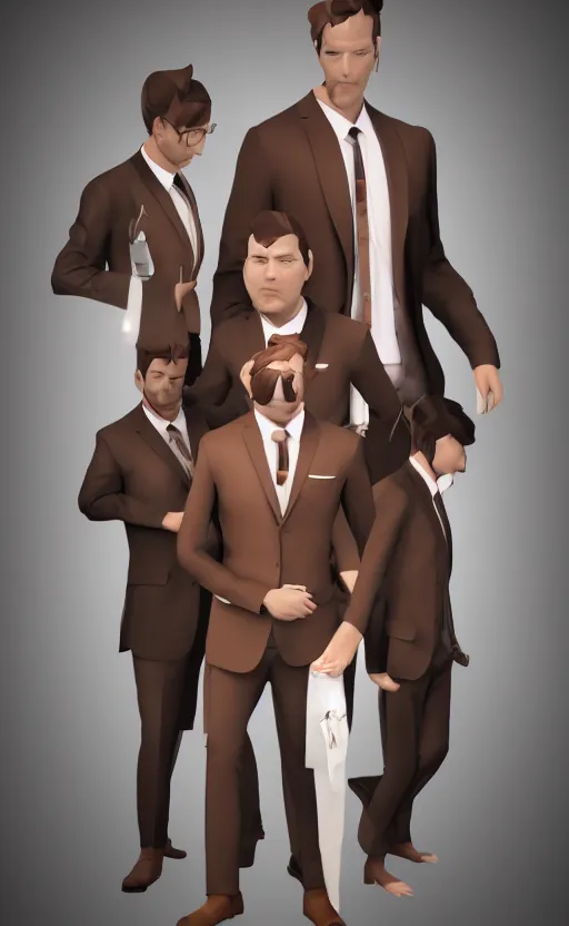 Image similar to a rich daddy, 3 6 years old, wear brown suits, stubble, cramel hair, character concept art, octane render, trending by artstation, artbreeder