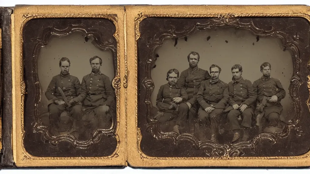 Prompt: ambrotype photo of s group of soldiers