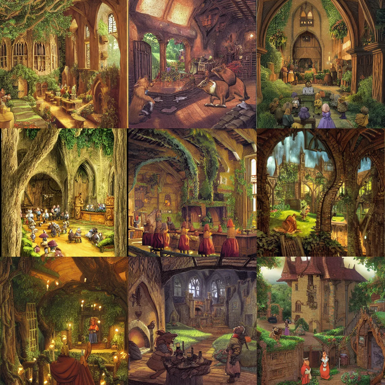 Prompt: elaborate dense beautiful scene from redwall abbey by brian jacques featuring lisa ann