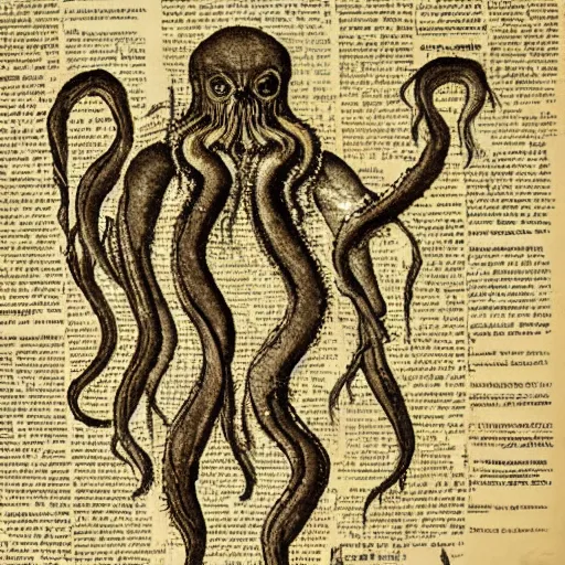 Prompt: dead sea scrolls depicting the return of cthulhu