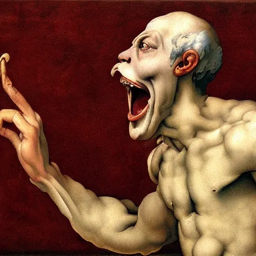 Image similar to screaming man, high detail painting by michelangelo