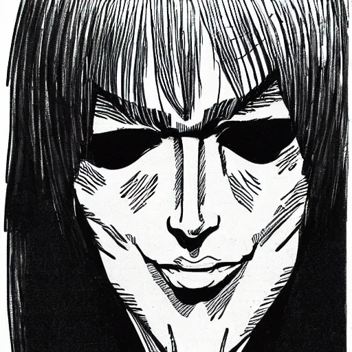 Image similar to Joseph Woods drawn by Junji Ito, manga panel