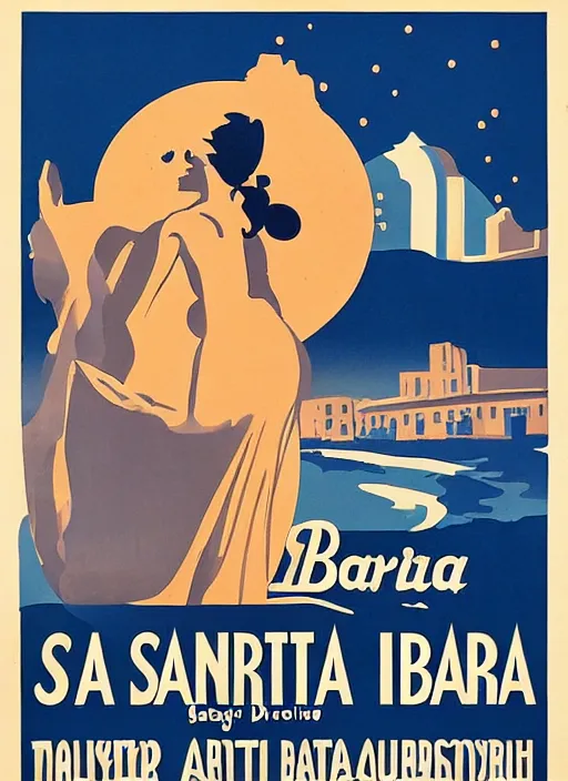 Image similar to an art deco movie poster about santa barbara, california,