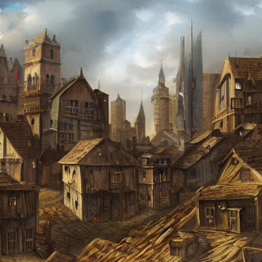 Prompt: a cityscape, settlement, buildings, detailed scenery, dark ages time period —width 672