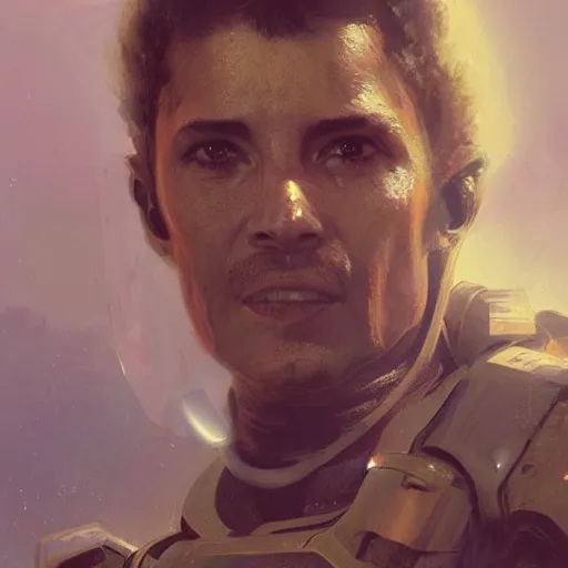Image similar to a middle eastern starship crew member with cybernetic enhancements, close - up, sci fi character portrait by greg rutkowski, craig mullins