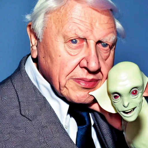 Prompt: Sir David Attenborough with a Grey Alien