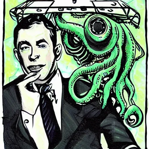 Image similar to Cthulhu as a modern day business man with a family and a drug and gambling addiction, psychedelic , 50s style infomercial , award winning , retro futuristic