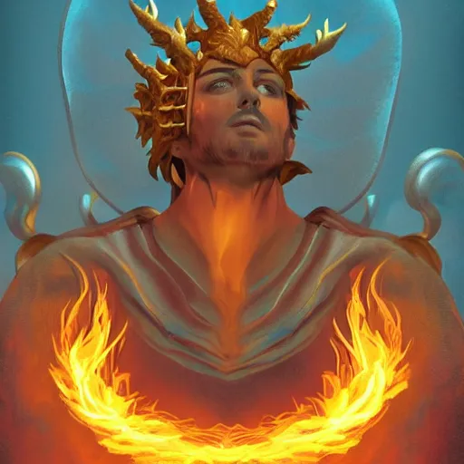 Image similar to a god made of golden fire, concept art, digital illustration