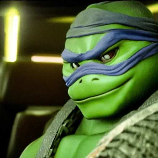 Image similar to film still of michelangelo ( tmnt ) failing his drivers test