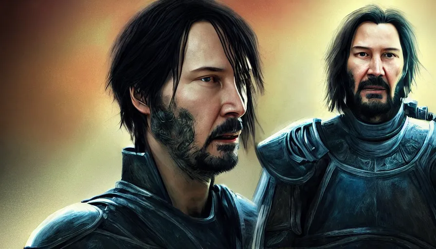 Prompt: Keanu Reeves is a knight, hyperdetailed, artstation, cgsociety, 8k