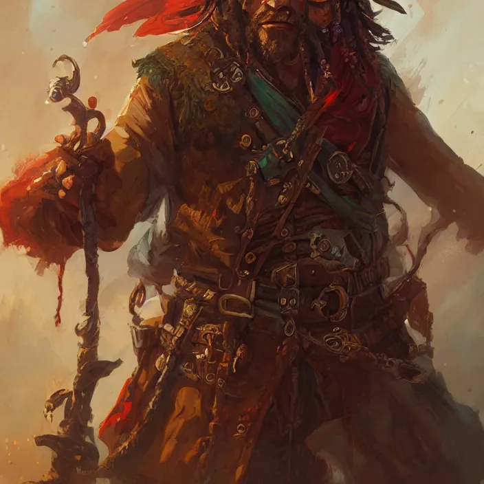 Image similar to pirate captain d & d, d & d style, trending on artstation, intricate, highly detailed, vivid painting, colorful, art by greg rutkowski