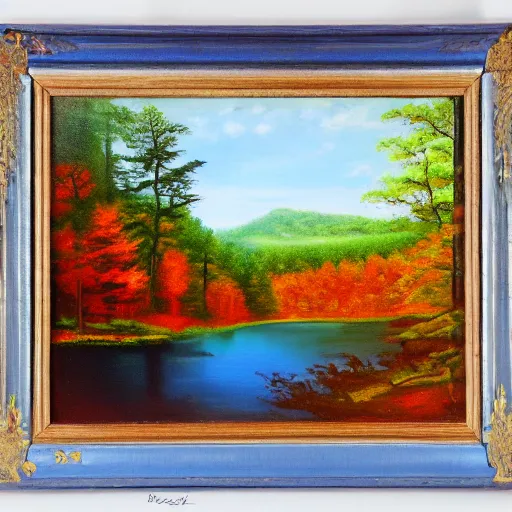 Prompt: ricketts glen, oil on canvas, by bob ross