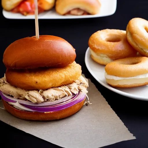 Image similar to a chicken sandwich with donuts for buns