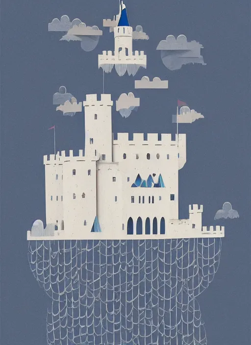 Prompt: Paper cut-out illustration of a castle in the clouds, Morgana Wallace,Fideli Sundqvist, Katrin Rodegast, Eiko Ojala