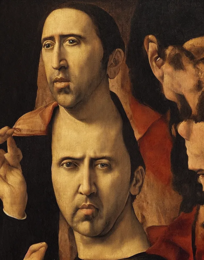 Image similar to a renaissance painting of Nicolas Cage by Alexander Ivanov