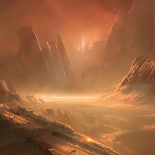 Prompt: sci - fi landscape, concept art, trending on, volumetric lighting, epic composition