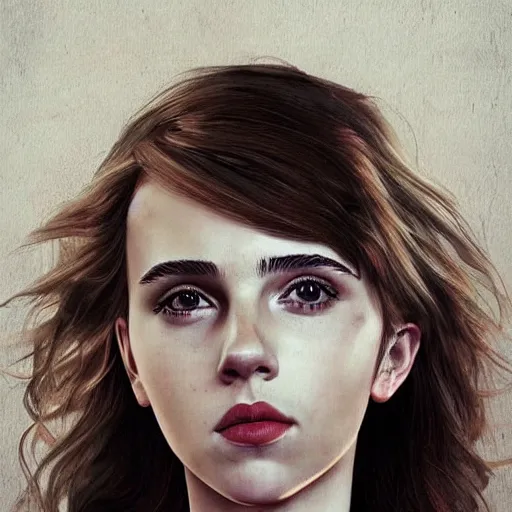 Prompt: portrait of girl who look like a mix of emma watson, scarlett johansson, nathalie portman, david rutkowski very detailled, by artgem