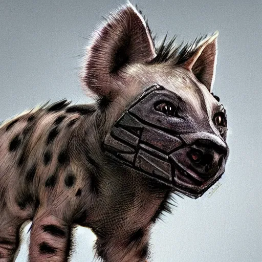 Prompt: very cute baby cyborg hyena, realistic concept art, cyberpunk