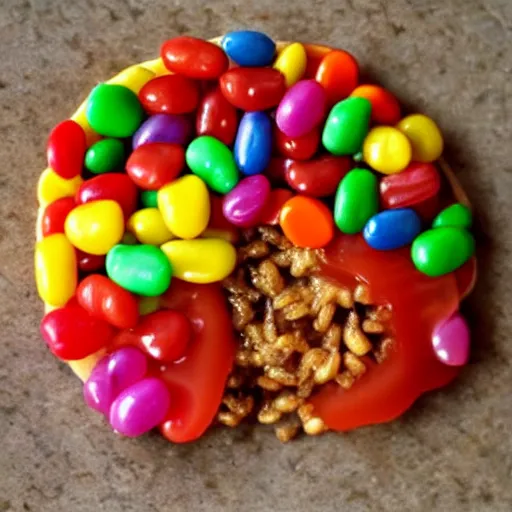 Image similar to hamburger made of jellybeans