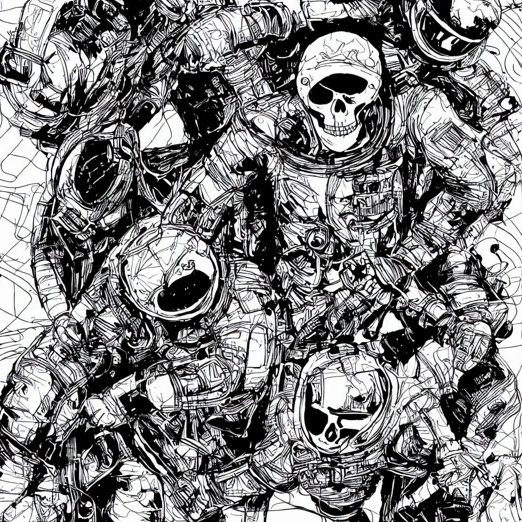 Prompt: cosmonaut skeleton tearing his space suit off laurie greasley masterpiece hyper realism, intricate detail, extremely detailed vivid colors