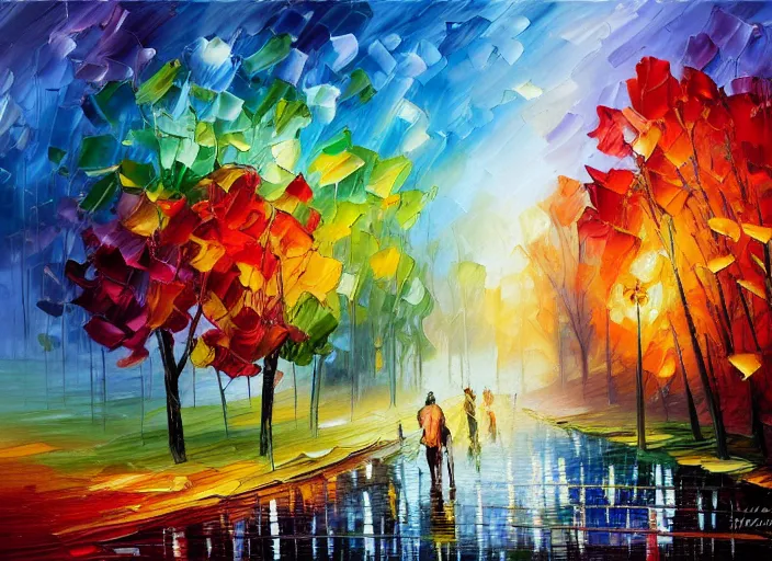 Image similar to palette knife painting of a medow landscape, muted colors, ((by Misun Afremov)), by Joshua Davison, by Justyna Kopania, by Joseph Lee