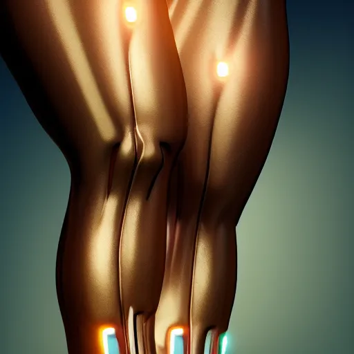 Image similar to prosthetic leg with RGB lighting, hyperdetailed, artstation, cgsociety, 8k