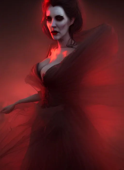 Image similar to realistic matte painting, full length portrait, the duchess of blood owns the las vegas night, vampire, highly detailed, CGsociety, subtle, concept art, HDR, hyper realistic, volumetric lighting, subsurface scattering, unreal