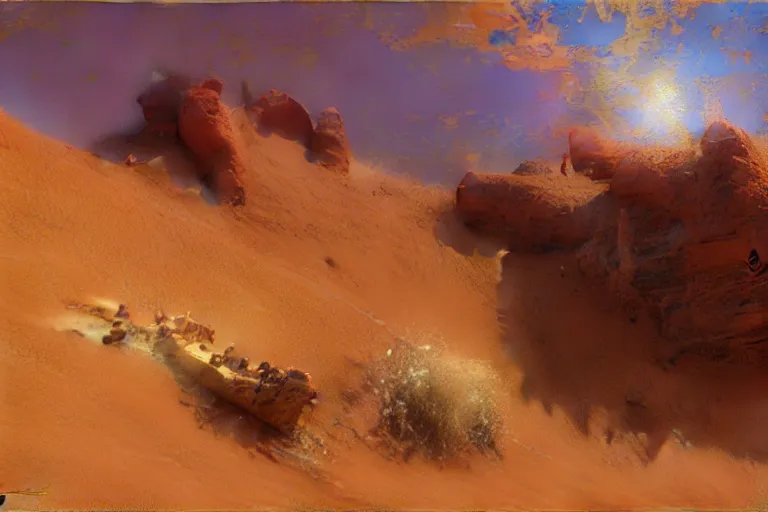 Prompt: desertwave, painting by gaston bussiere, craig mullins