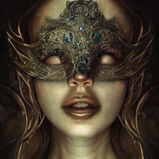 Prompt: Very very very very highly detailed epic photo of face with venetian mask, intricate, dystopian, sci-fi, extremely detailed, digital painting, artstation, concept art, smooth, sharp focus, illustration, intimidating lighting, incredible art by Brooke Shaden and Anton Pieck