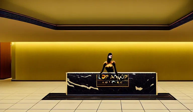 Prompt: a beautiful, sharp focus, clean lines. the interior of a vast 1 9 7 0 s luxury hotel lobby. leopard print. vaporwave ombre rendering. outrun style. trending on artstation. recommended for you behance. wes anderson colors. by chris moore. by edward hopper. ambient occlusion. digital matte painting. metropolis filmic. gotham city.